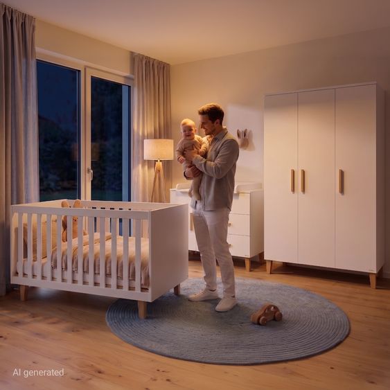Pinolino Nursery Set Tami extra wide large with 3-door wardrobe, bed, extra wide changing table - Uni Beige