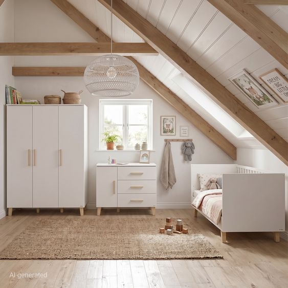 Pinolino Nursery Set Tami extra wide large with 3-door wardrobe, bed, extra wide changing table - Uni Beige