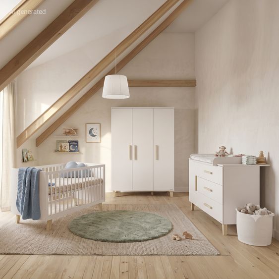 Pinolino Nursery Set Tami extra wide large with 3-door wardrobe, bed, extra wide changing table - Uni Beige