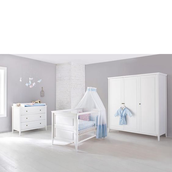 Pinolino Kinderzimmer Smilla 15-tlg. mit 3-türigem Schrank inkl. Textilkollektion Vichy-Karo Blau