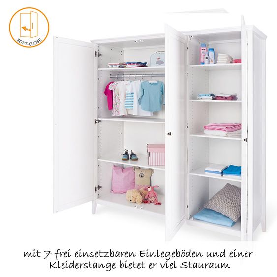 Pinolino Kinderzimmer Smilla 15-tlg. mit 3-türigem Schrank inkl. Textilkollektion Vichy-Karo Blau