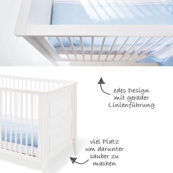 Pinolino Kinderzimmer Smilla 15-tlg. mit 3-türigem Schrank inkl. Textilkollektion Vichy-Karo Blau