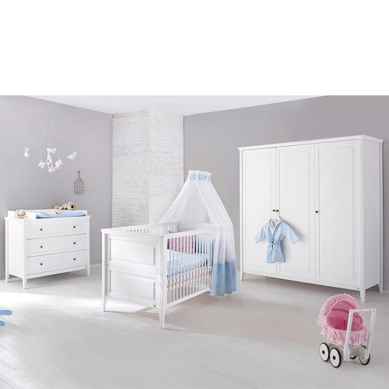 Pinolino Kinderzimmer Smilla mit 3-türigem Schrank, Bett, breiter Wickelkommode - Kiefer massiv