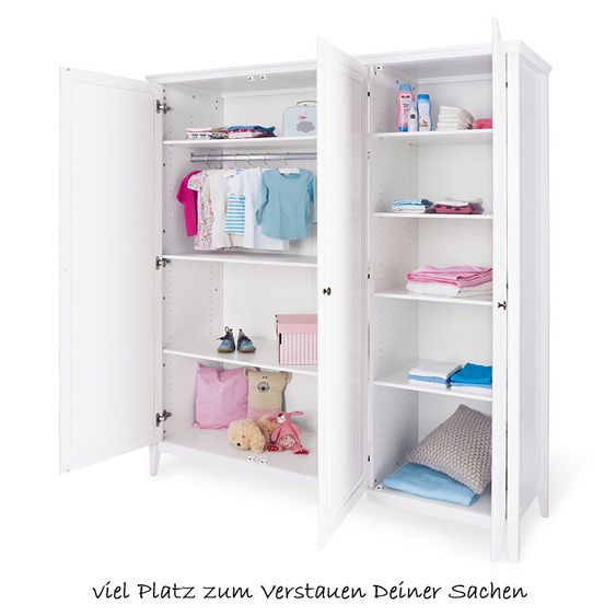 Pinolino Kinderzimmer Smilla mit 3-türigem Schrank, Bett, breiter Wickelkommode - Kiefer massiv