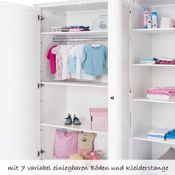 Pinolino Kinderzimmer Smilla mit 3-türigem Schrank, Bett, breiter Wickelkommode - Kiefer massiv