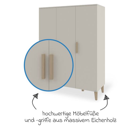 Pinolino Wardrobe Tami Large 3-Door with 6 Shelves & 1 Clothes Rail - Uni Beige