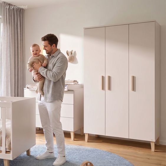 Pinolino Armadio per bambini Tami grande 3-ante con 6 ripiani e 1 barra appendiabiti - Uni Beige