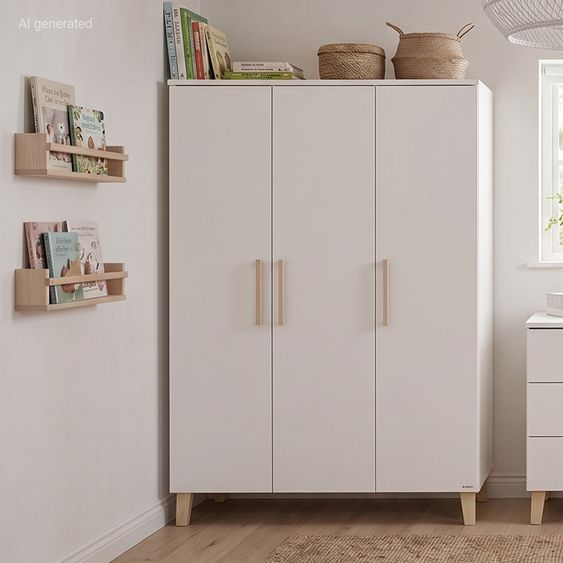 Pinolino Armadio per bambini Tami grande 3-ante con 6 ripiani e 1 barra appendiabiti - Uni Beige