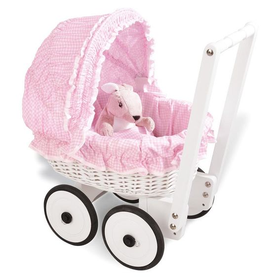 Pinolino Korb-Puppenwagen Marion inkl. Bettzeug - Vichy Karo Rosa Weiß