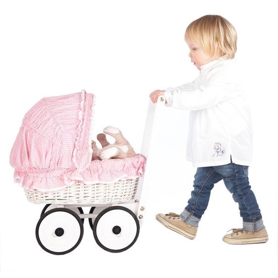 Pinolino Korb-Puppenwagen Marion inkl. Bettzeug - Vichy Karo Rosa Weiß