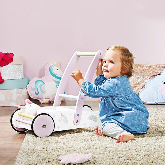 Pinolino Lauflernwagen Einhorn - Birke massiv - Rosa Weiß