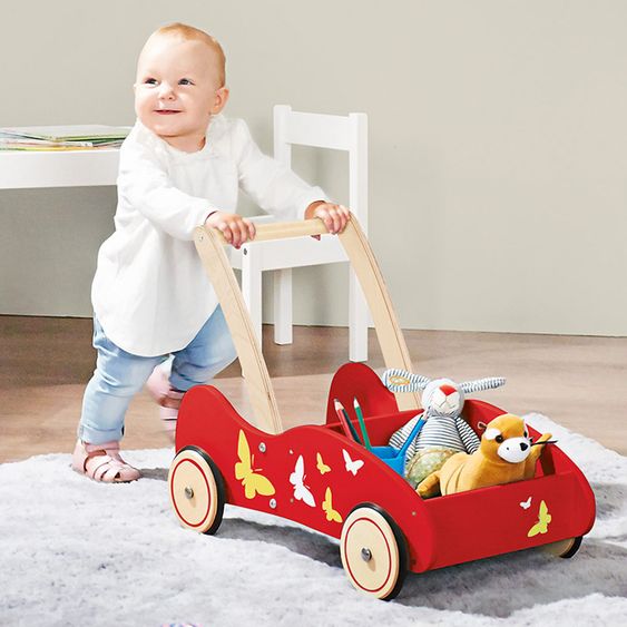 Pinolino Lauflernwagen Kimi mit Schmetterlingen - Birke massiv - Rot