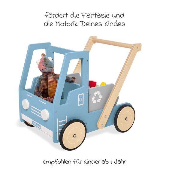 Pinolino Lauflernwagen Kipplaster Fred inkl. Bremssystem, gummierten Holzräder & kippbarer Mulde - Blau