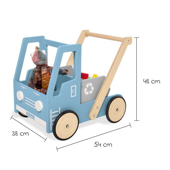 Pinolino Lauflernwagen Kipplaster Fred inkl. Bremssystem, gummierten Holzräder & kippbarer Mulde - Blau