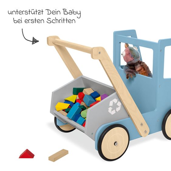 Pinolino Lauflernwagen Kipplaster Fred inkl. Bremssystem, gummierten Holzräder & kippbarer Mulde - Blau
