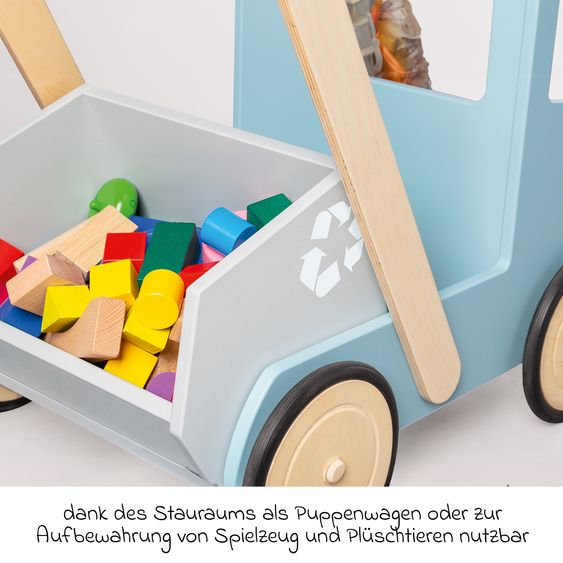 Pinolino Lauflernwagen Kipplaster Fred inkl. Bremssystem, gummierten Holzräder & kippbarer Mulde - Blau