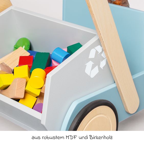 Pinolino Lauflernwagen Kipplaster Fred inkl. Bremssystem, gummierten Holzräder & kippbarer Mulde - Blau