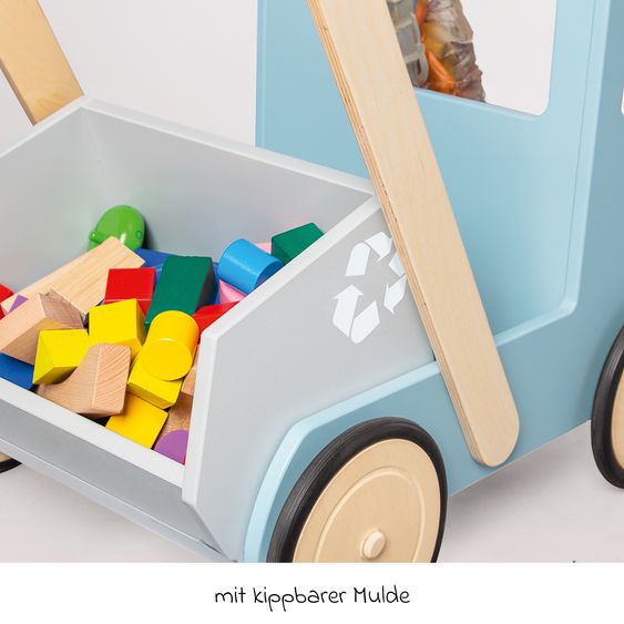 Pinolino Lauflernwagen Kipplaster Fred inkl. Bremssystem, gummierten Holzräder & kippbarer Mulde - Blau