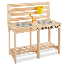 Matschküche Malu mit 2 Waschschüsseln und Wassertank - Natur