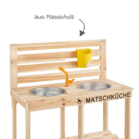 Pinolino Matschküche Malu mit 2 Waschschüsseln und Wassertank - Natur