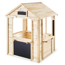 Outdoor Spielhaus Knut inkl. 4 Tafelfläche, 1 Drehtür, 5 Ablageflächen & 2 Blumenkästen - Fichte massiv - Natur