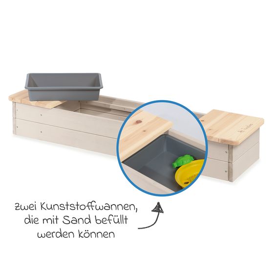Pinolino Sandkasten Hedda mit 2 abdeckbaren Wannen 114 x 32 cm - Beige / Natur