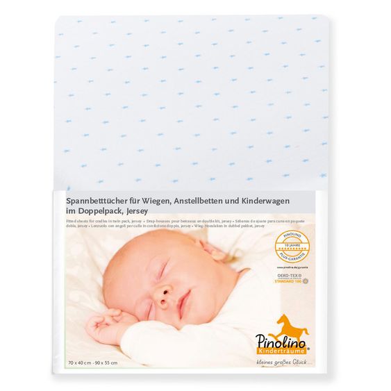 Pinolino Spannbetttuch für Beistellbett & Wiege - 2er Pack 40 x 70 / 55 x 90 cm - Sternchen - Hellblau