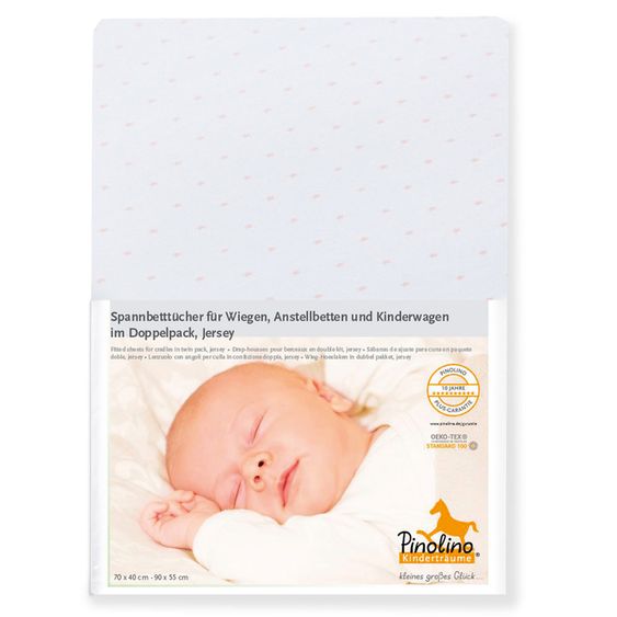 Pinolino Spannbetttuch für Beistellbett & Wiege - 2er Pack 40 x 70 / 55 x 90 cm - Sternchen - Rosa