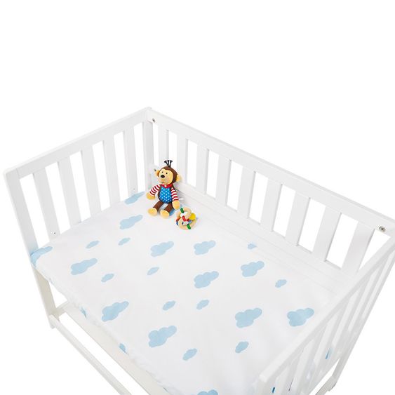 Pinolino Spannbetttuch für Beistellbett & Wiege - 2er Pack 40 x 70 / 55 x 90 cm - Wölckchen - Hellblau