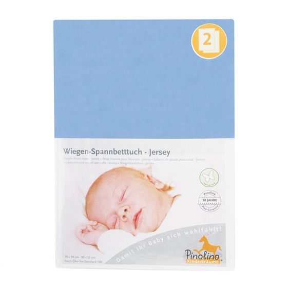 Pinolino Spannbetttuch für Beistellbett & Wiege - 2er Pack 55 x 90 cm - Blau