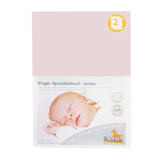 Pinolino Spannbetttuch für Beistellbett & Wiege - 2er Pack 55 x 90 cm - Rosa