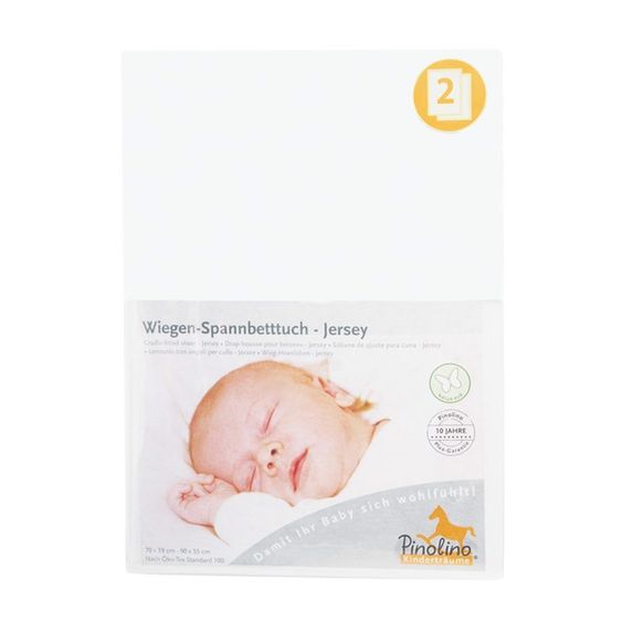 Pinolino Spannbetttuch für Beistellbett & Wiege - 2er Pack 55 x 90 cm - Weiß