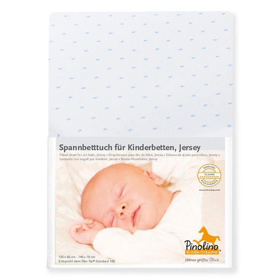 Pinolino Spannbetttuch für Kinderbett - 2er Pack 60 x 120 / 70 x 140 cm - Sternchen - Hellblau