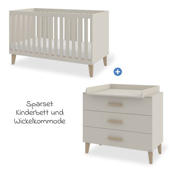 Pinolino Chambre D'Enfant Économique Tami Large Avec Lit, Table À Langer Large - Uni Beige