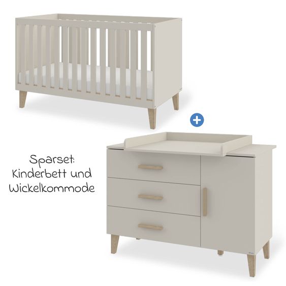 Pinolino Sparset Nursery Set Tami extra wide with bed, extra wide changing table - Uni Beige