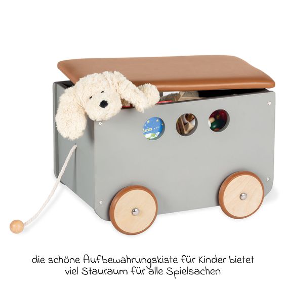 Pinolino Spielzeugkiste Jim mit Rollen und abnehmbarem Deckel - Grau