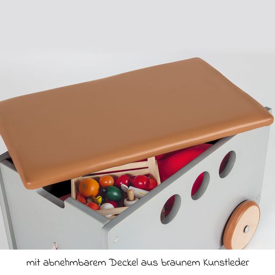 Pinolino Spielzeugkiste Jim mit Rollen und abnehmbarem Deckel - Grau