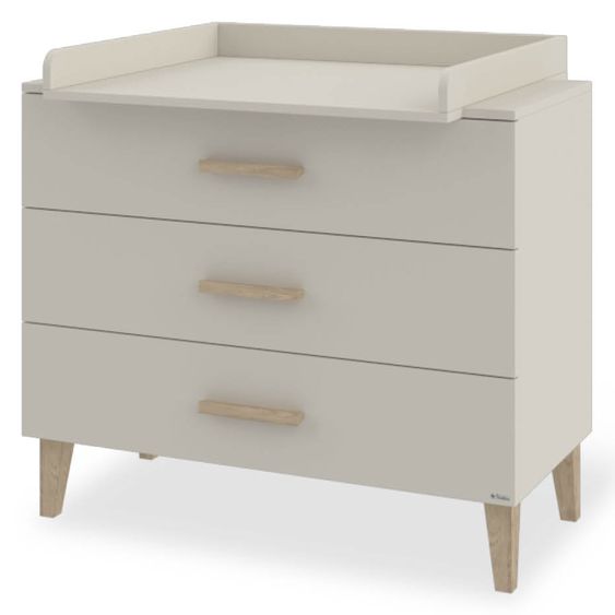 Pinolino Wickelkommode Tami breit mit abnehmbarem Wickelaufsatz inkl. 3 Schubkästen - Uni Beige