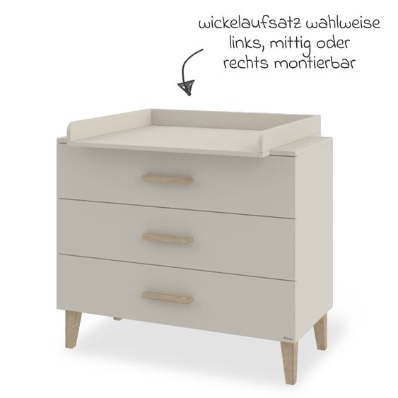 Pinolino Wickelkommode Tami breit mit abnehmbarem Wickelaufsatz inkl. 3 Schubkästen - Uni Beige