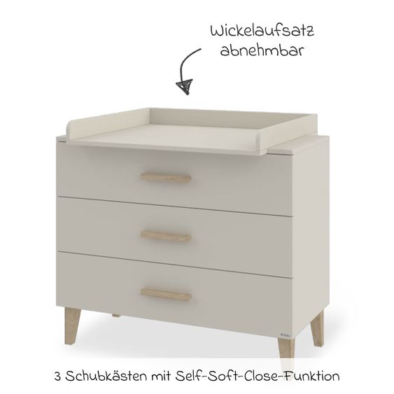 Pinolino Wickelkommode Tami breit mit abnehmbarem Wickelaufsatz inkl. 3 Schubkästen - Uni Beige