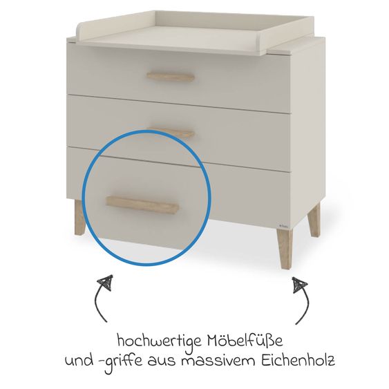 Pinolino Wickelkommode Tami breit mit abnehmbarem Wickelaufsatz inkl. 3 Schubkästen - Uni Beige