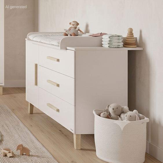 Pinolino Fasciatoio Tami extralargo con piano fasciatoio removibile incl. 3 cassetti & 1 porta - Uni Beige