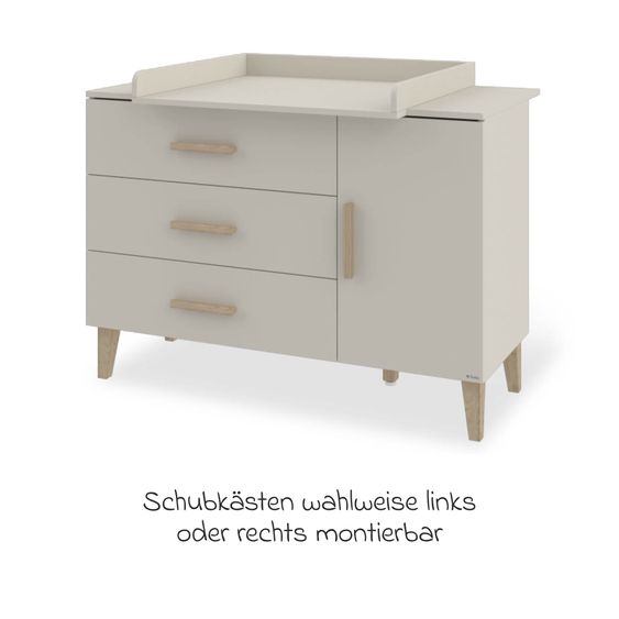 Pinolino Changing table Tami extra wide with removable changing top incl. 3 drawers & 1 door - Uni Beige