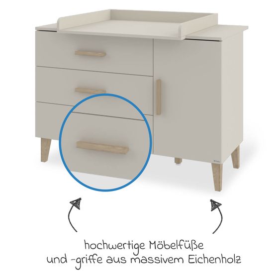 Pinolino Changing table Tami extra wide with removable changing top incl. 3 drawers & 1 door - Uni Beige