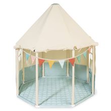 Zelt Pavillon Yuma mit Fenster, Bodenplatte, Wimpelkette  &  Aufbewahrungsbeutel - Naturweiß / Pastellblau