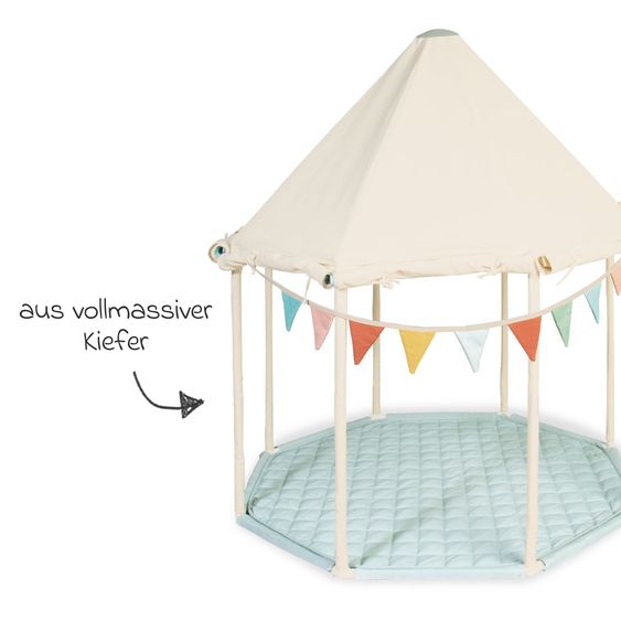 Pinolino Zelt Pavillon Yuma mit Fenster, Bodenplatte, Wimpelkette  &  Aufbewahrungsbeutel - Naturweiß / Pastellblau