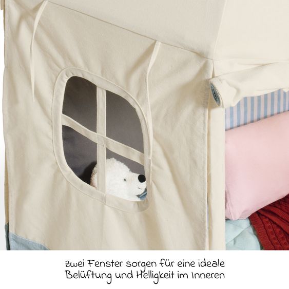 Pinolino Zelt Pavillon Yuma mit Fenster, Bodenplatte, Wimpelkette  &  Aufbewahrungsbeutel - Naturweiß / Pastellblau