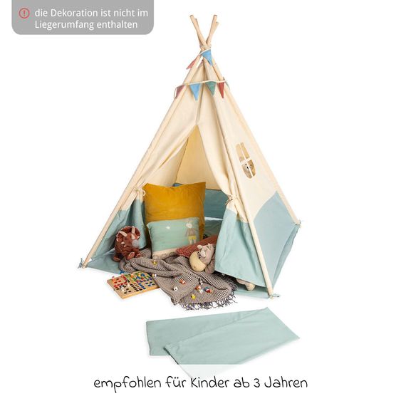Pinolino Zelt Tipi Yuma mit Fenster, Bodenplatte, Wimpelkette  &  Aufbewahrungsbeutel - Natur