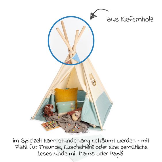 Pinolino Zelt Tipi Yuma mit Fenster, Bodenplatte, Wimpelkette  &  Aufbewahrungsbeutel - Natur