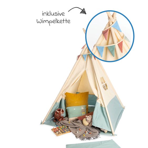 Pinolino Zelt Tipi Yuma mit Fenster, Bodenplatte, Wimpelkette  &  Aufbewahrungsbeutel - Natur